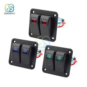 DC 12V 24V ROCKER SWITCH PANEL FÖR TRUCK CAMPER RV YACHT MARINE CAR 2 GANG VIGGLE MED BLÅ/GRÖN/RÖD LED -ljus