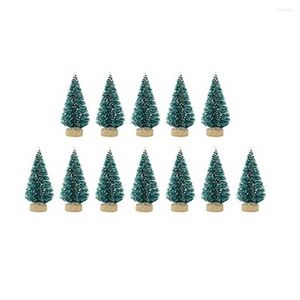 Julekorationer 12st litet Diy Tree Fake Pine Mini Sisal Bottle Brush Santa Snow Frost Village House Dekoration