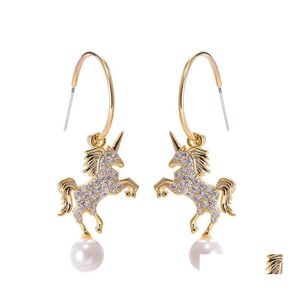 チャームアニマルシリーズガールズファッションワイルドホースfl zircon exquisite earrings for womenギフトジュエリードロップ配達otixf