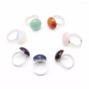 Bröllopsringar Simple Dome Flat Back Round Geometric Justerable Ring Party Natural Quartz Opal Amethysts Agates Stone Women