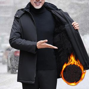 Men's Down (M-5XL) Middle Aged Elderly Men Casual Long Fleece Cotton Padded Jackets Old Male Korean Style Warm Clothes