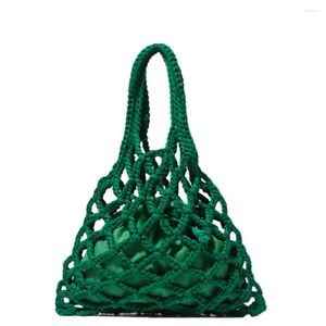 Evening Bags Designer Braided Crochet Net Bag Women Casual Summer Woven Beach Bucket Tote Purse Green Khaki Black Color 2023