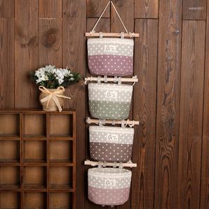 Storage Boxes 4pcs Wall Hanging Organizer Bag Lace Trim Container (Purple & Green Coffee Pink)