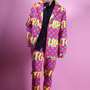 Trajes masculinos letra de ponto cor doodle traje de estúdio vestido noturno casual jaqueta vintage masculino moda high street hip hop blazer casaco