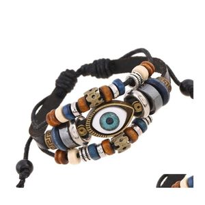 Charm Bracelets Evil Eye Bracelet Mti Layered Leather Wrap Wristband Adjustable Bangle For Women Men Fashion Jewelry Gift Drop Delive Otz9V