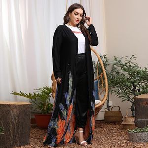 Women's Swimwear Large Size Loose Long Sleeved African Dress Black Ice Silk Print Skirt Beach Cloak Spring Casual ClothingWomen'