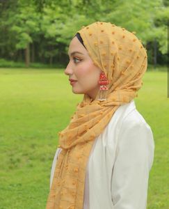 Etniska kläder Vanliga turkiska stil Pom Cotton Hijab Muslim Shawl Solid Color Plaid pannband Wrap Turban Scarves 10st/Lot