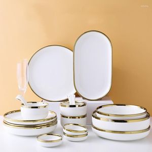 Tigelas placas de porcelana branca para o jantar de cenas de salada Cerâmica de sopa e utensílios de mesa