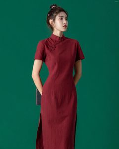 Etnik Giyim Cheongsam Elbise Kadınlar İçin Yaz Yaz Çin Geleneksel Modern Qipao Pamuk Retro Kırmızı İnce Genç Geliştirilmiş Düğün