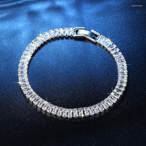 Lien Bracelets Rectangle Moissanite Tennis Bracelet Pour Femmes 925 Sterling Silver Gemstone Bangle De Mariage Sparkles Lab Diamant