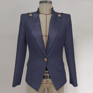 Women's Suits 2023 High Quality Designer Blazer Women's Single Button Satin Stand Collar