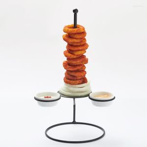 Set di stoviglie Cornice Anelli di cipolla Stand Attrezzatura da buffet creativa Multifunzione Stoviglie nere Ciambella dal design straordinario