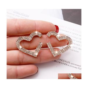 Stud Fashion Jewelry S925 Sier Post Earrings Diamond Crystal Heart Drop Delivery Dh4Dq