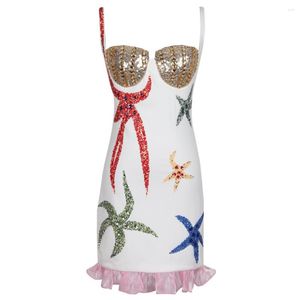 Casual Dresses 2023 Summer Holiday Style Color Matching Wood Ear Kirt Vest Heavy Industry Sequin Nails Zhuhai Star Women Suspender