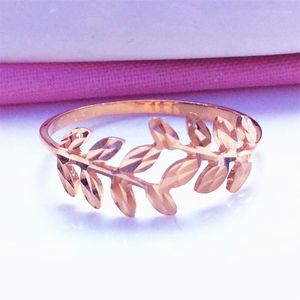 Klusterringar 585 Purple Gold 14K Rose Shiny Lövverk för par Öppnar design Fresh Charm Jewelry Mothers Day Gift