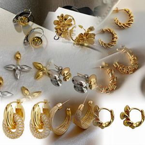 Hoop Earrings Luxury Modern 18K Gold Plated C Chape Pearl Zircons Chunky Round Flower Cross Two-tones Twist Ear Circle Statement Jewelry