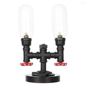 Table Lamps Double Head American Vintage Lamp LED G4 EU US Plug Line 1.8m Glass Lampshade Water Pipe TG251 Warm Light