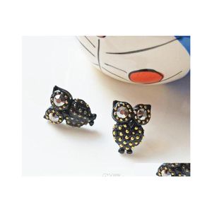 Stud Fashion Jewelry Black Owl Earrings Women Drop Delivery Dh4E1