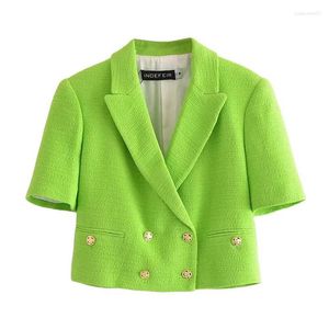 Damenanzüge, Herbst-Blazer, Crop-Trend, schicker Antik-Zweireiher, strukturierter Tweed mit kurzen Ärmeln, Damenkollektion 2023
