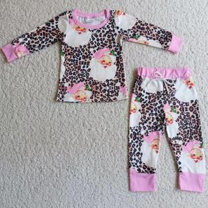 Clothing Sets Leopard Print Pink Santa Claus Lovely Girl's Pajamas Winter Long Sleeve Soft Christmas Clothes For Girls 2pc Outfit