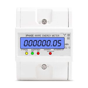 LCD Backlight Digital Energy Meter 3 Phase 4 Wire 220V/380V 5-80A Consumption kWh DIN Rail Electric Power