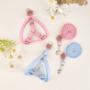 Dog Collars Small Leash And Collar Set Pink Flower Cat Harness For Dogs Cats Adjustable Kitten Leads Puppy Accessories