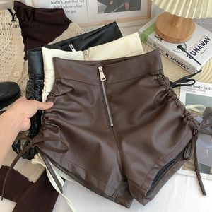 Kvinnors shorts yuoomuoo pu mode blixtlås med hög midja dragsko -paket höfter sexiga läderbyxor chic damer botten