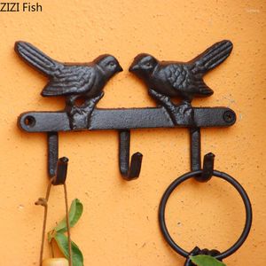Estatuetas decorativas pássaros gancho penduramento parede parede preto casaco de ferro fundido rack de pátio do pátio do pátio vintage decoração ao ar livre