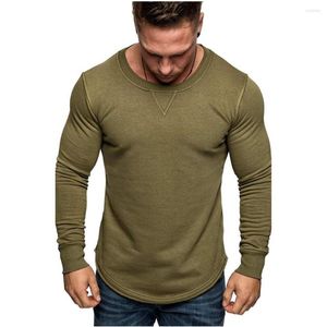 Men's T Shirts Male Pure Color Round Neck Long Sleeve T-shirt Splicing Character European And American Wind
