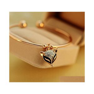 Bangle Europe Fashion Jewelry Cute Rhinstone Dangle Rose Gold Bracelet Womens Bracelets Drop Delivery Dhvd7