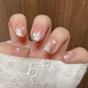 False Nails 24pcs/Box Press 인공 풀 커버 분리 가능한 웨어러블 헤드 네일 팁 프랑스 가짜