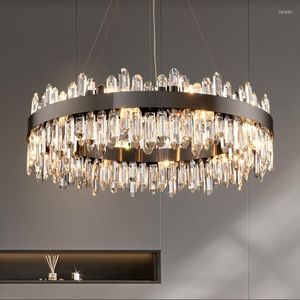 Chandeliers Luxury Modern Chandelier Lighting Living Room Black Round Crystal LED Light Home Decor Dining Luster Bedroom Hanging Lamp