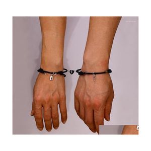 Braccialetti con ciondoli 2 pezzi coppia serratura a chiave fatta a mano regolabile magnetica lunga distanza amante relazione amico bracciale donna regali goccia Dh1Mm