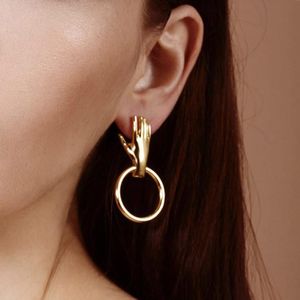 Stud Earrings Hand Circle For Women Charming Luxury Gold Tone Palm Korean Ins Brief BijouxStud