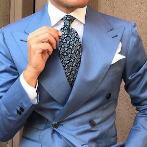 Men's Suits Wide Peaked Designs Blue Man Suit African Attire Groom Tuxedo Terno Masculino Outfit Homecoming Party Two Piece Costume