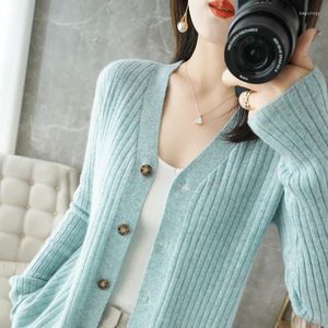 Knits Kobiety Pure wełna kaszmirowy sweter damski damski drewno w dniu dekoltu Koreańska moda mody swobodna dzianina kurtka jesień i wygrana