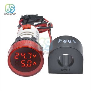 AC 50-500V 0-100A Round LED Mini Digital Voltmeter Ammeter 110V 220V Voltage Current Meter Car Volt Amp Tester Detector