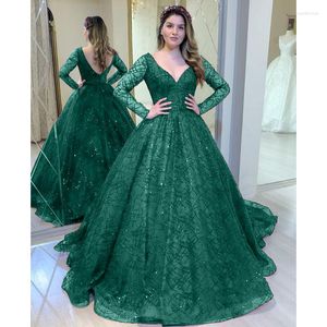 Party Dresses Green Shinny Wedding 2023 Lady V Neck Long Sleeve Mother Of The Bride Dress Blue Formal Evening Vestido Ball Gown