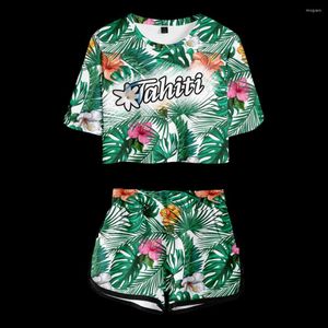 Damen-Trainingsanzüge, polynesisches Tahiti-Blumenmädchen, lässig, zweiteilig, modisch, 3D-Druck, kurzes Set, Pyjama, süße Ärmel, Damen-T-Shirt