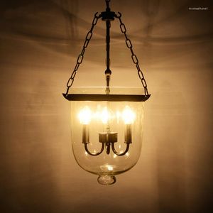 Pendant Lamps Energy Saver-American Country Black/Rust Color Clear Glass Foyer Light Retro Dining Room Decoration D250MM/350MM