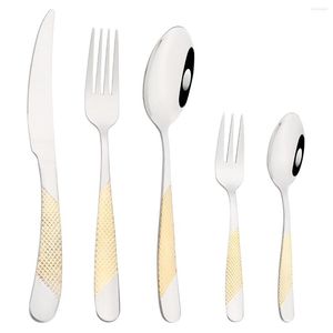 Servis uppsättningar Western Gold Cutlery Set Steak Knife Fork Coffee Spoon Full bordsartiklar för kök rostfritt stål plattvaror