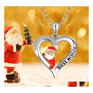 Pendant Necklaces Explosive Crystal Christmas Snowman Elk Drip Oil Lettering Necklace Holiday Gift European And American Hollow Hear Dhltq