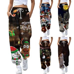 Active Pants Jogger Running Loose Pockets Sweatpants Christmas Pattern Printed Casual Trousers Yoga Sport Pantalones de Mujer