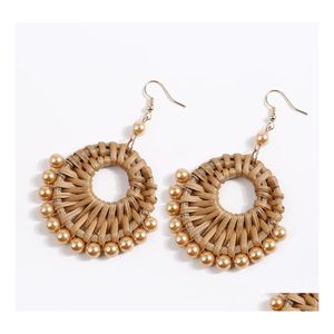 Dangle Chandelier Fashion Jewelry Womens Cane Weave Earrings Handwoven Pearls Beaded Circle Drop Delivery Dhd9Q