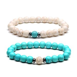 Konst och hantverk Fashion Natural Stone Armband 8mm White Blue Turquoise Pärla för kvinnor Män Drop Leverans Home Garden DHK9B