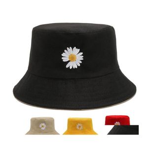 Skąpy brzeg kapelusze moda unisex kapelusz harajuku na zewnątrz czapka rybacka kobiety mężczyzn bawełna sunsn stokrotka haftowa fisherman czapki upuść dostarczenie otfmy