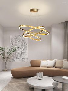 Lampadari Cerchio moderno Lampadario ad anello tondo Stile nordico Soggiorno Camera da letto Lampade a sospensione Ristorante Duplex Scale Illuminazione