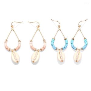 Pendientes de aro Boho Polymer Clay Heishi Beads Cowrie Seashell Hook Girl Girl 2023 Fashion Blue Pink Shells Resaje de joyería de todos los días