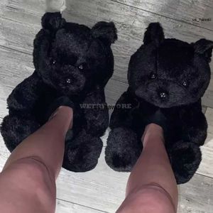 Hausschuhe Frauen Teddybär Plus Cartoon Nette Bär Haus Slipper Winter Warme Pelzigen Faux Pelz Slides Frau Pelzigen Hause Innen 0120V23