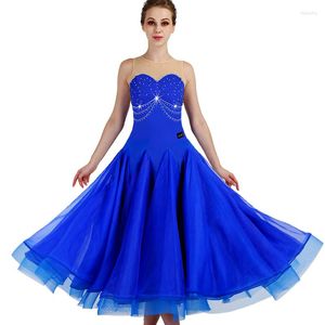 Stage Wear Ballroom Dance Dresses Long Sleeve Foxtrot Dancing Skirt Women Waltz Dress White Blue MQ094